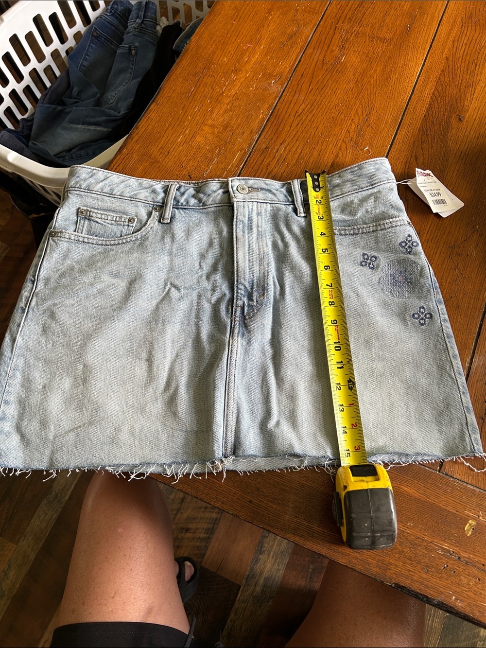 Lucky Brand Light Wash Denim Mini Skirt with Embroidered Accents